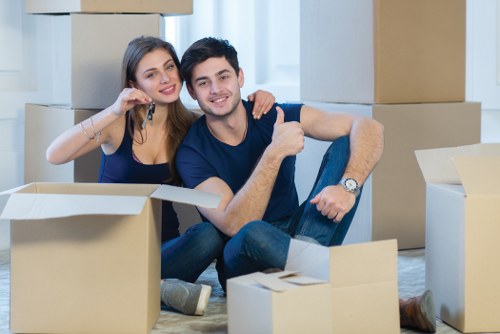 Professional packing materials and neatly prepared moving boxes for a Westminster home move