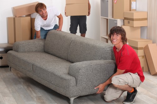 Office furniture and equipment being organised for a Westminster business relocation